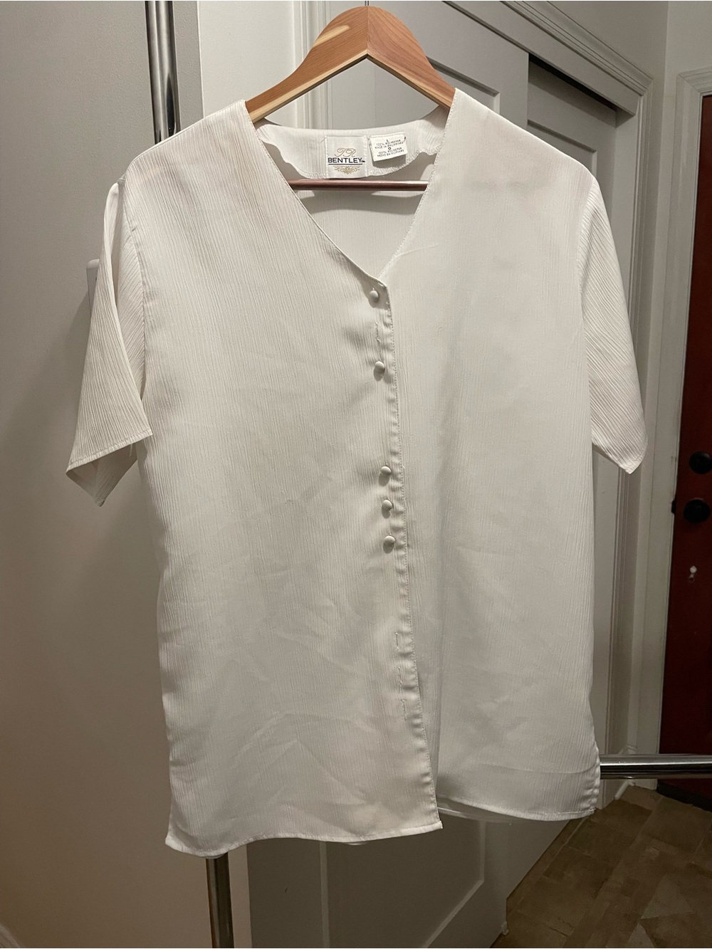 Bentley White Short-Sleeve Button-Front Casual Shirt